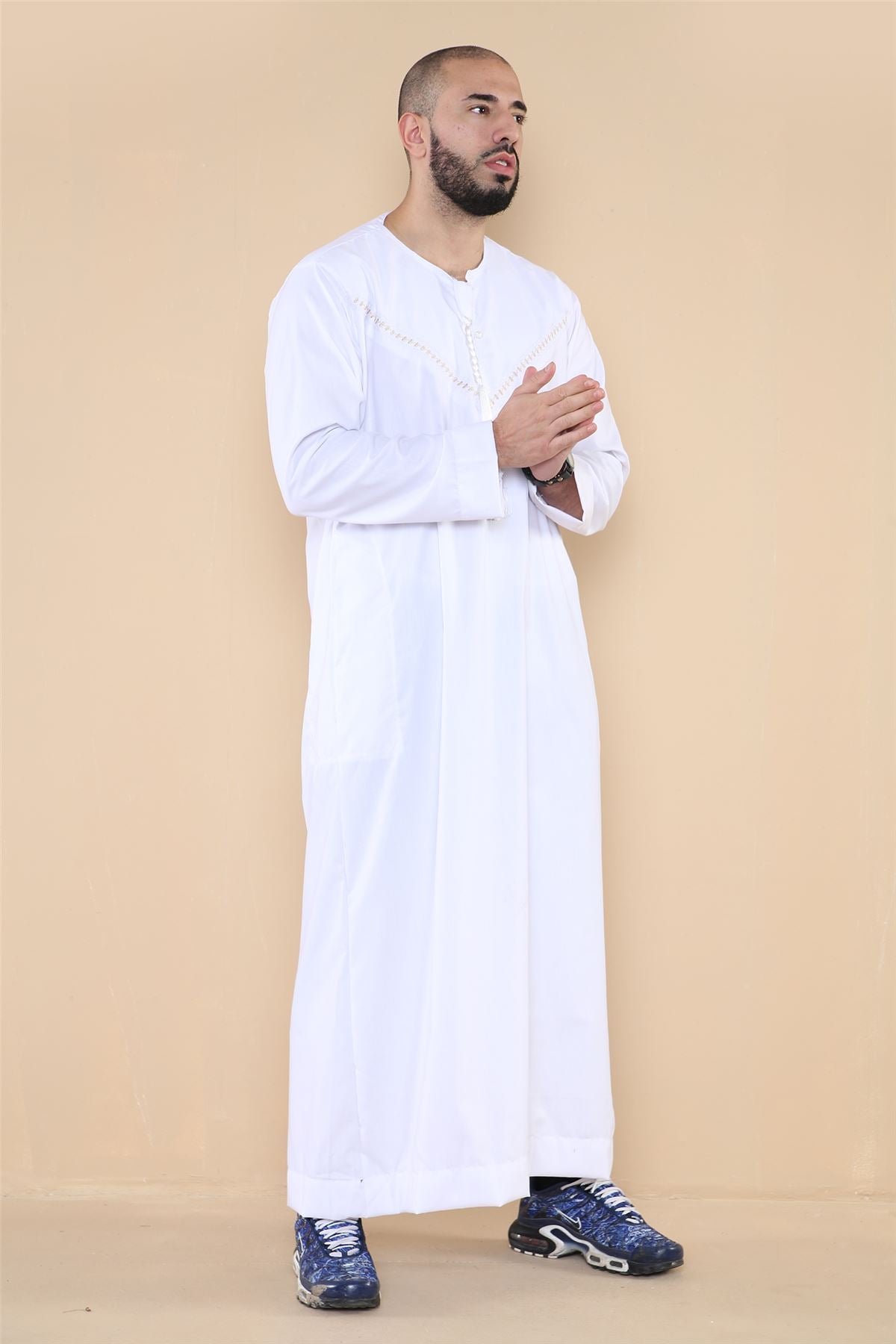Mens Thobe Jubba Islamic Clothing Muslim Kaftan Emirati Omani Robe Casual Cotton