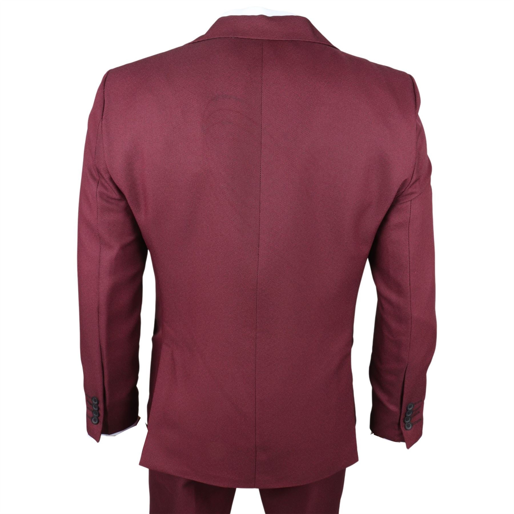Men's Suit 3 Piece Burgundy Classic Birdseye Wedding Formal Dress