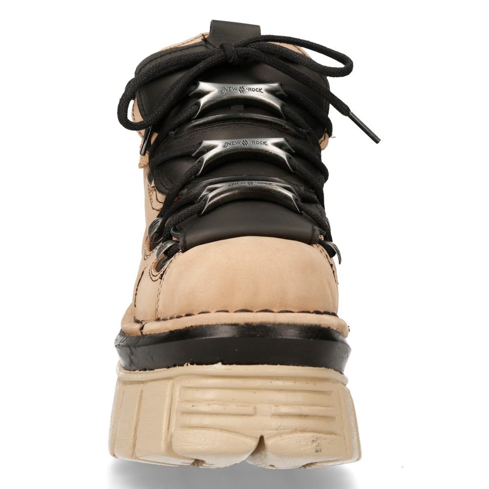 New Rock M-106-S40 Beige Leather Gothic Ankle Platform Boots