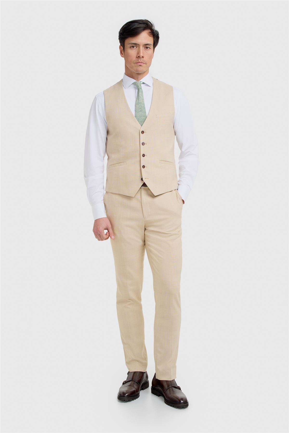 Camden - Men's Beige 3 Piece Check Suit