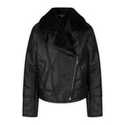 Ladies Vintage 100% Real Sheepskin Jacket Leather Biker Black Aviator Flying - Knighthood Store