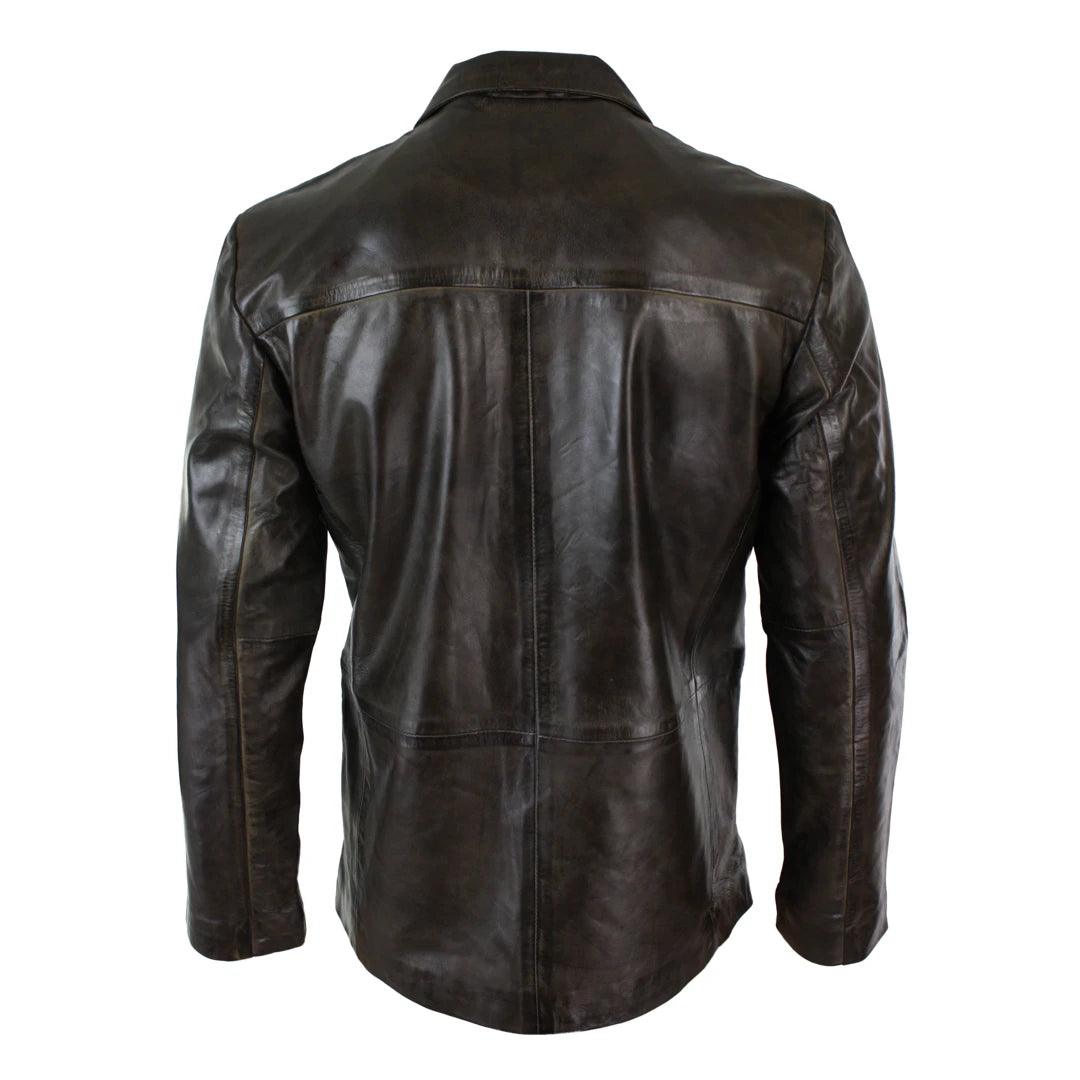 Mens Classic 2 Button Blazer Jacket Distressed Brown Soft Genuine Real Leather - Knighthood Store