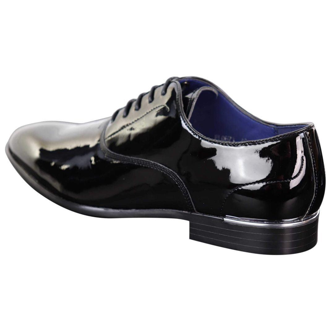Mens Laced Shoes Shiny Patent Italian Design Silver Metal Classic Smart Formal - Knighthood Store
