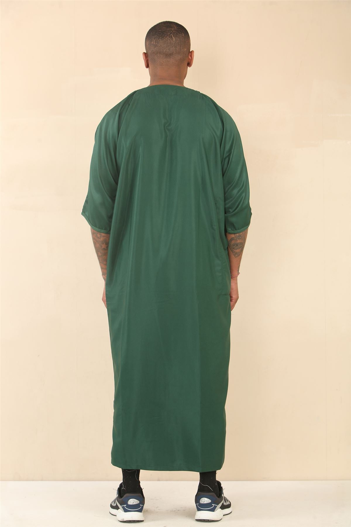 Men's Moroccan Thobe Gandoura Short Sleeve Jubba Kaftan Eid Robe Arab Embroidery