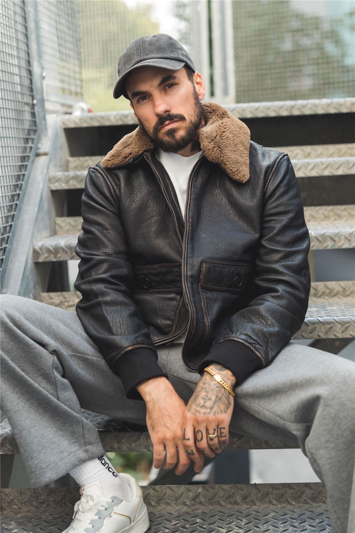 Men's Black Leather Bomber Aviator Jacket