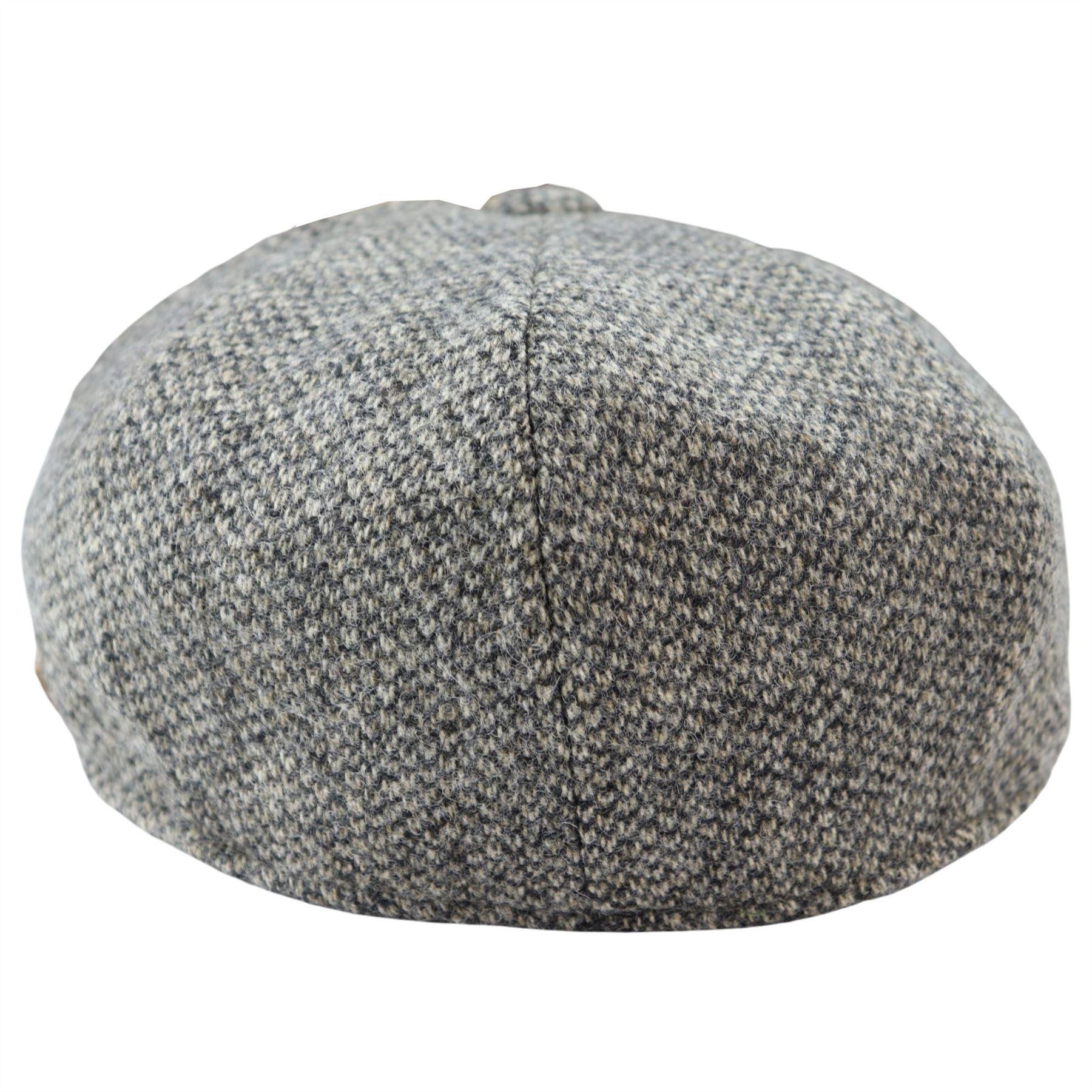 Mens 8 Panel Baker Boy Cap Shelby Hat Wool VIntage Tweed Classic Light Grey Razor - Knighthood Store