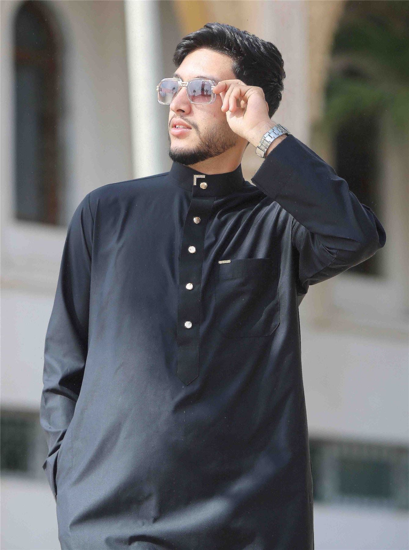 TT-005 - Men's Saudi Emirati Thobe Arab Nehru High Collar