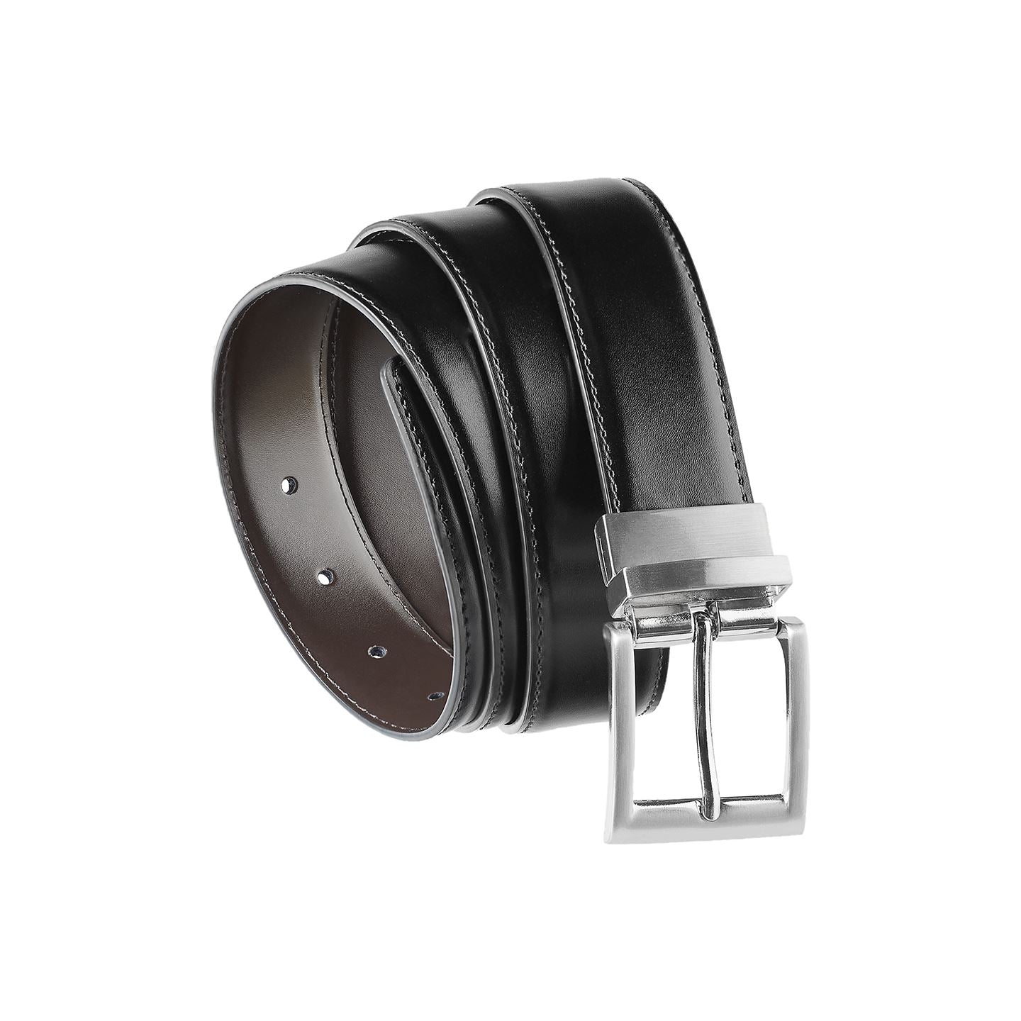 Men’s Leather Black Brown Rotating Buckle Reversible Belt