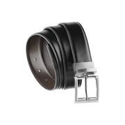 Men’s Leather Black Brown Rotating Buckle Reversible Belt