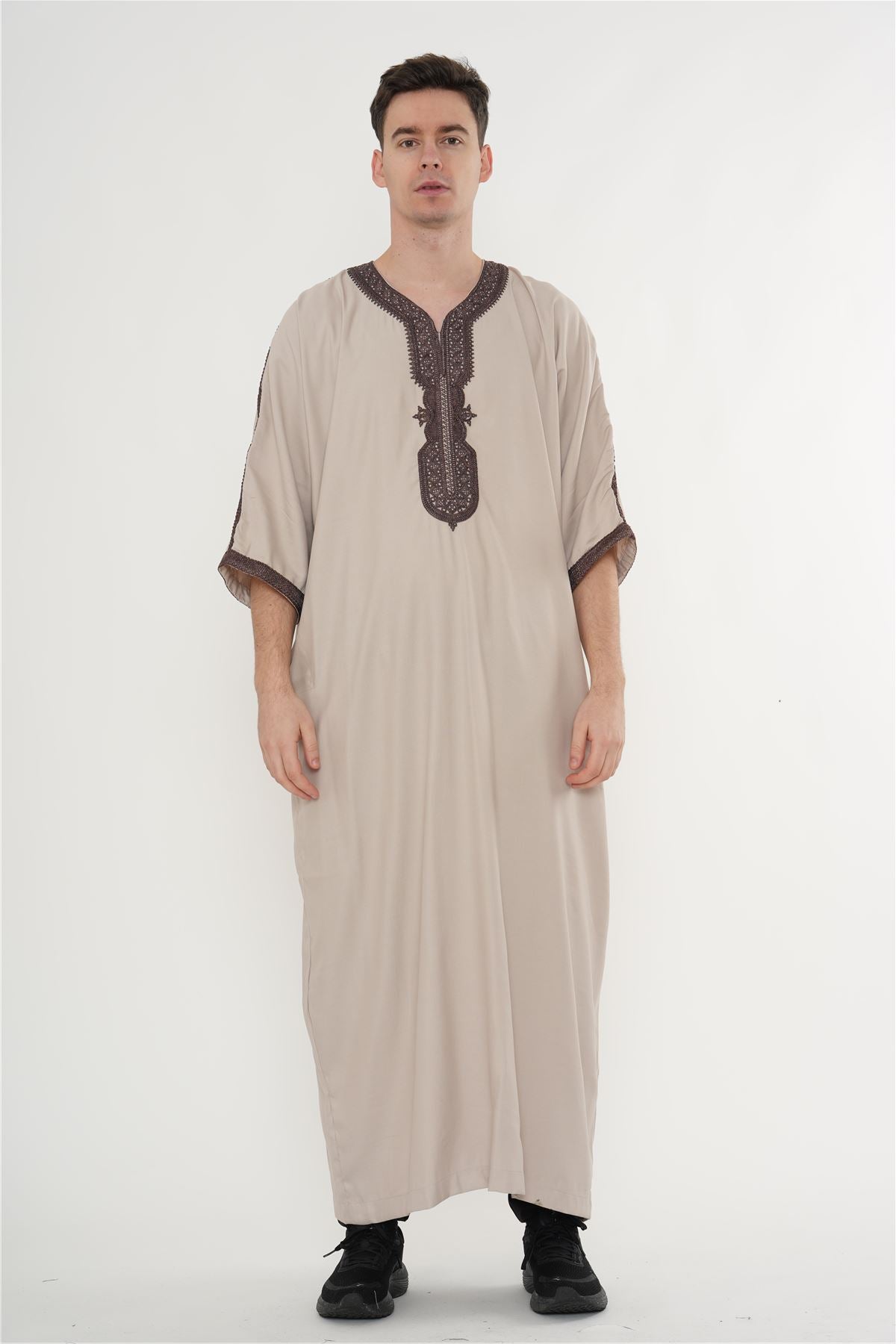 Men's Half Sleeve Embroidery Moroccan Thobe