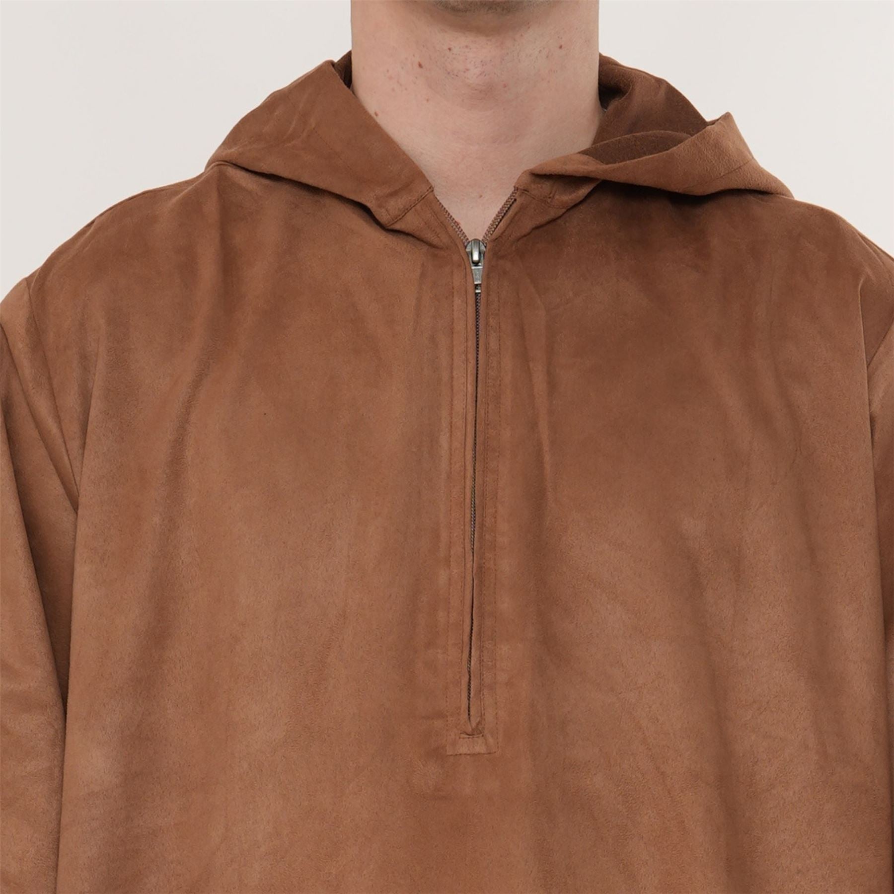 HM12 - Men's Hooded Suede Thobe Emirati Omani Zipped Thobe