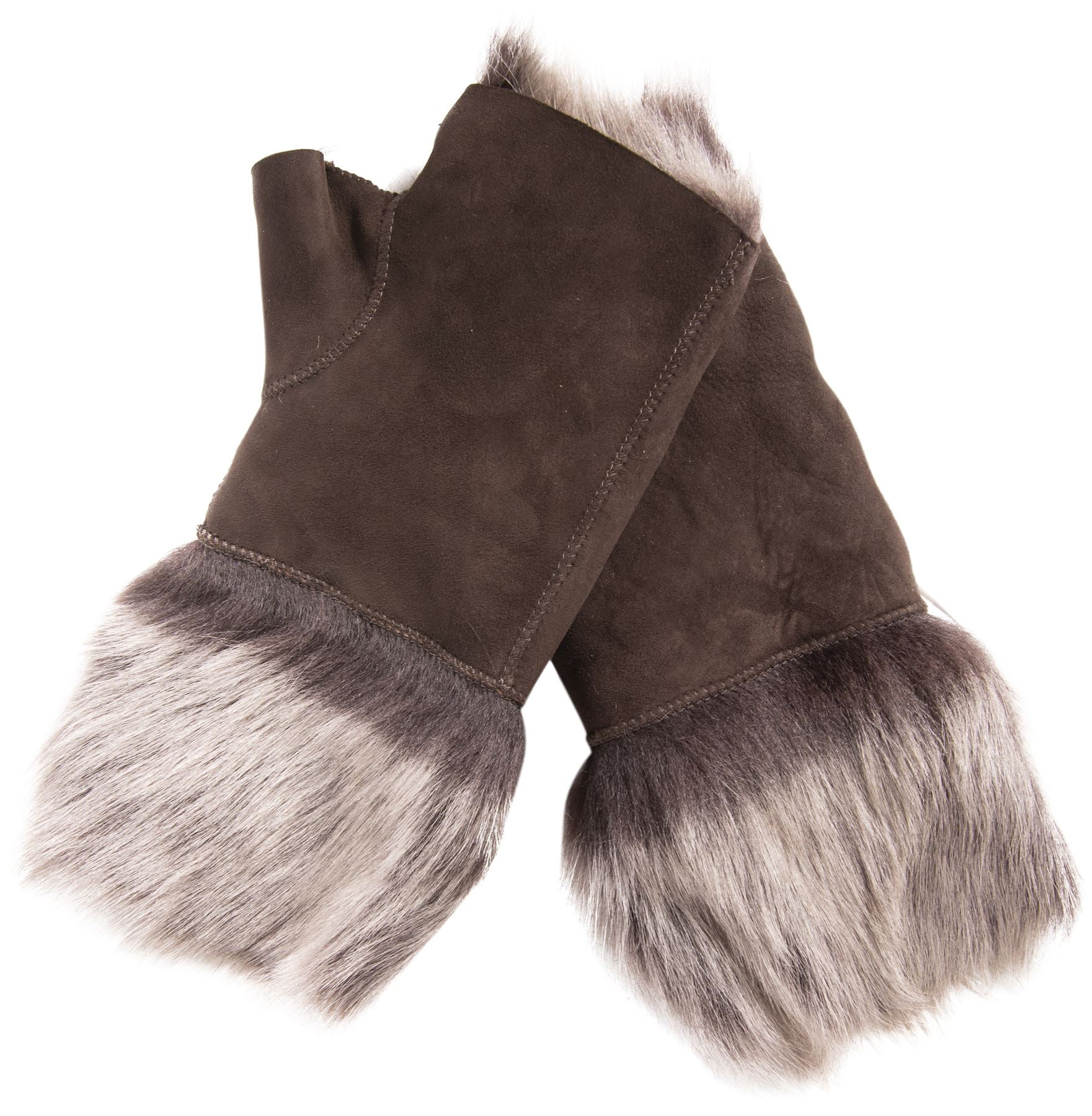 Women’s Suede Leather Shearling Lined Fingerless Gloves