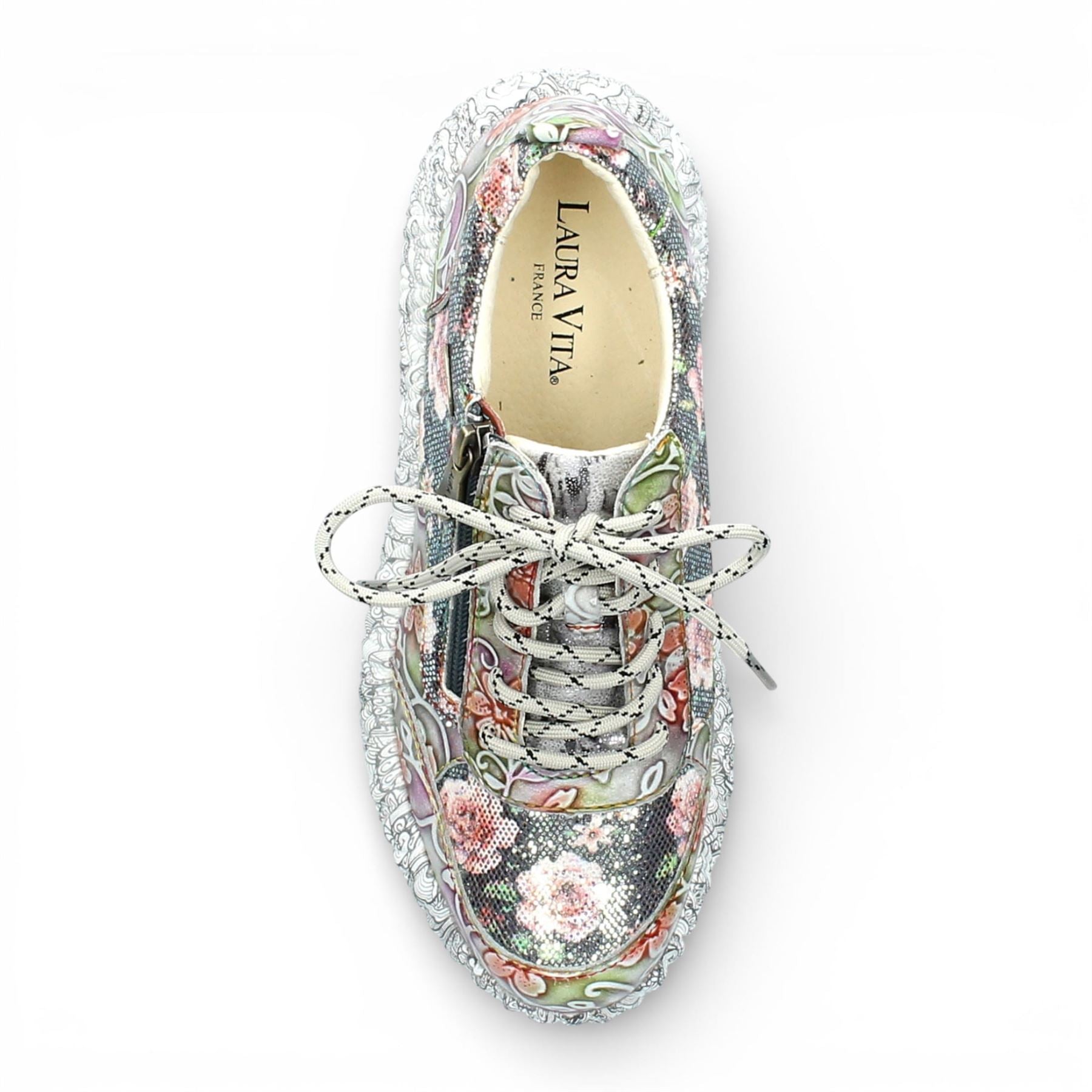 Nikito 62 - Women's Grey Floral Leather Platform Sneakers