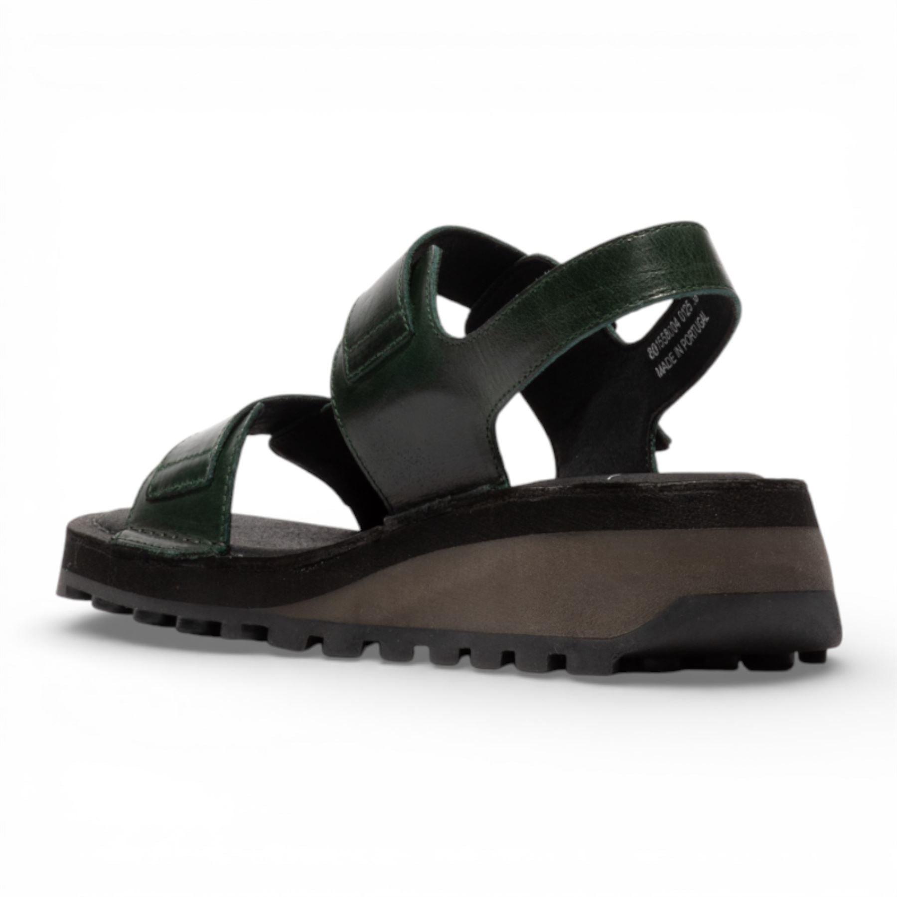 HEIF558FLY - Women’s Green Leather Wedge Buckle Sandals