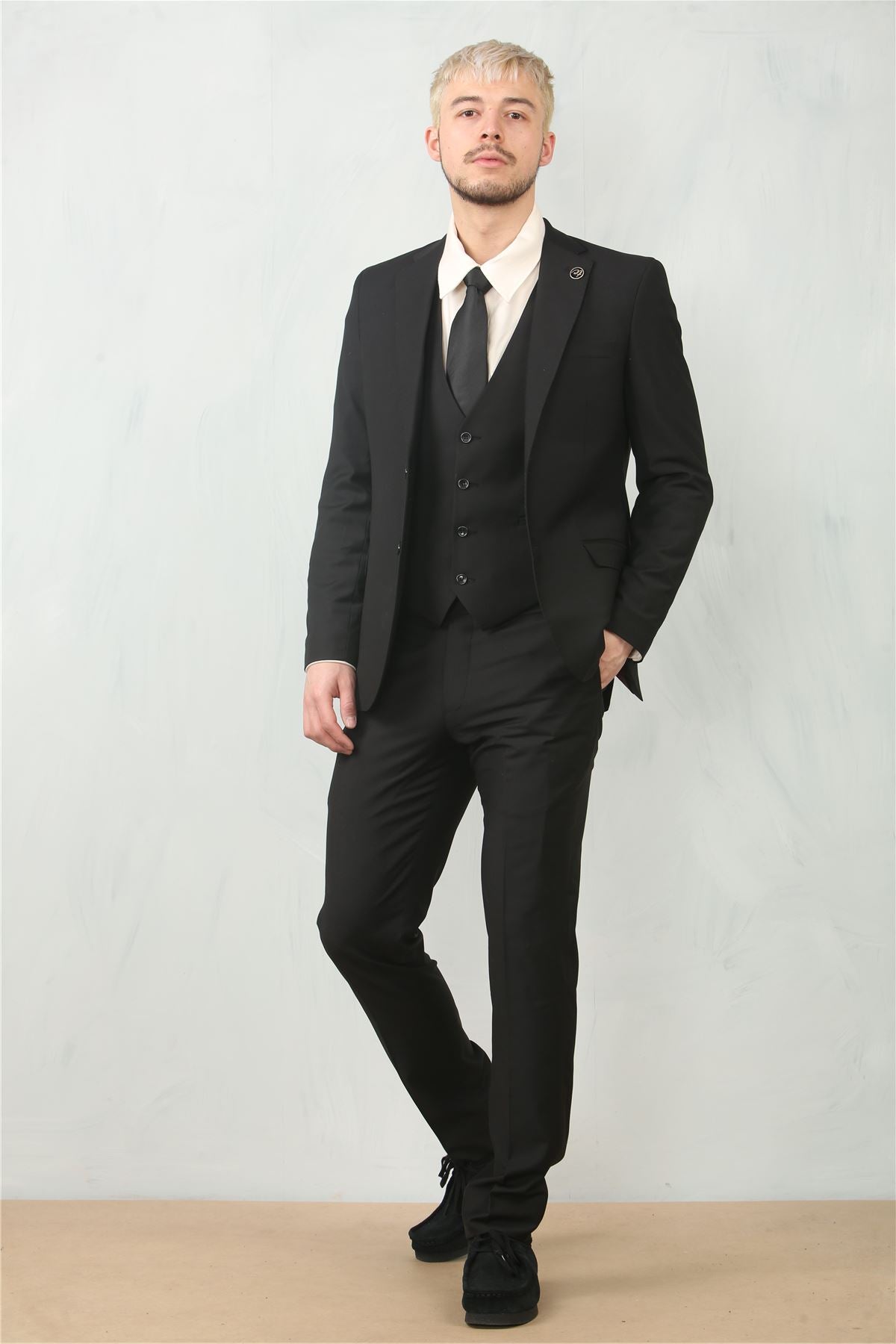 IM30 - Men's Black 3 Piece Stitch Lapel Formal Suit