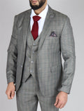 Men's Grey Suit Prince Of Wales Check Tailored Fit 3 Piece Formal Dress - Knighthood Store