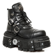 New Rock M-TANK007-S1 Black Leather Platform Ankle Boots