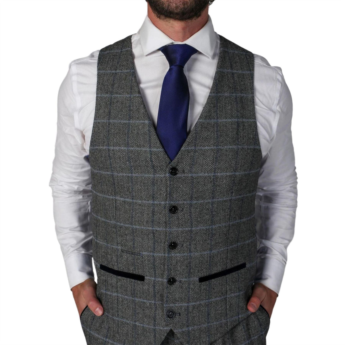 Men's Grey Waistcoat Tweed Herringbone Wool Blend Vest - Knighthood Store