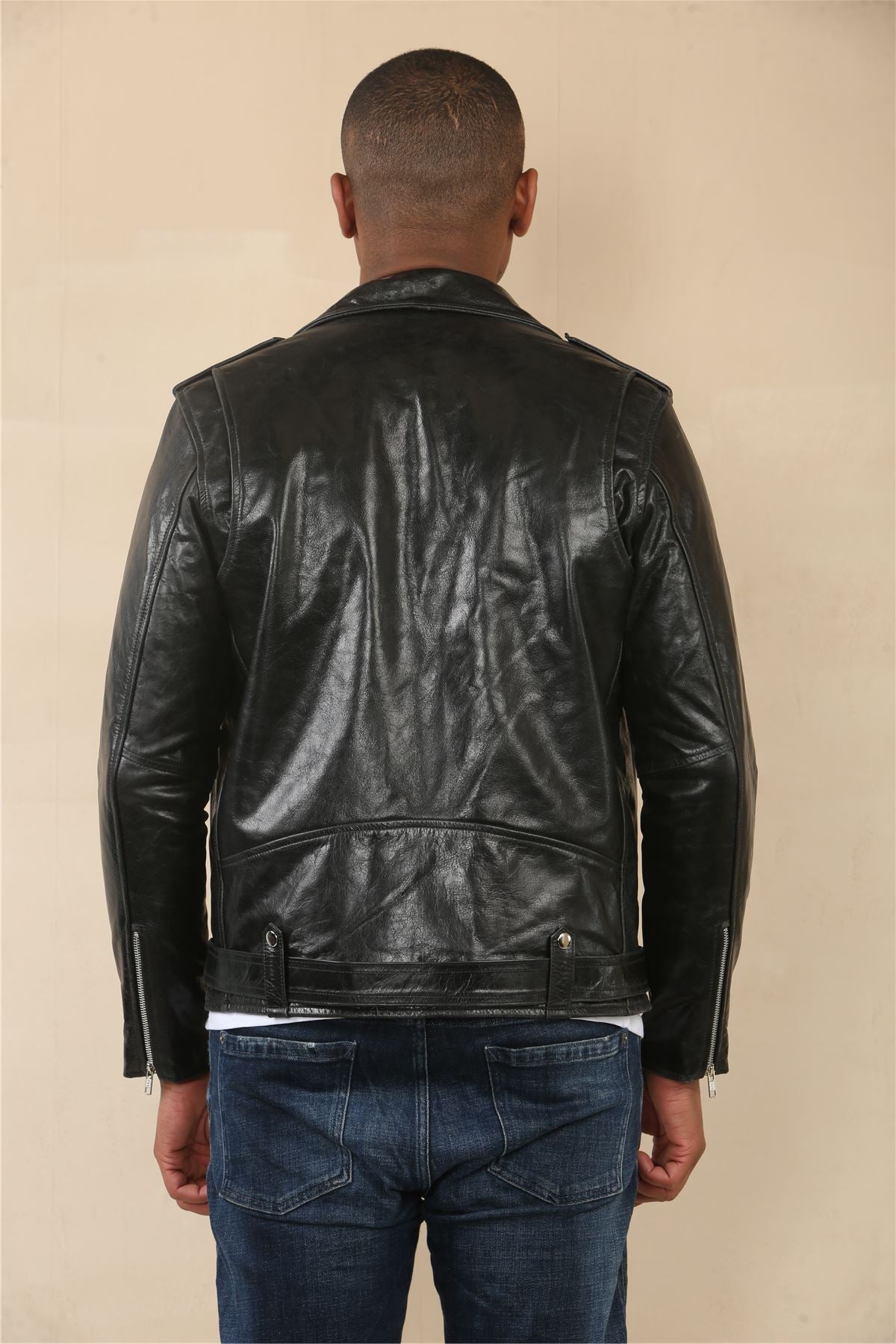 Men's Cow Hide Biker Brando Cross Zip Leather Jacket