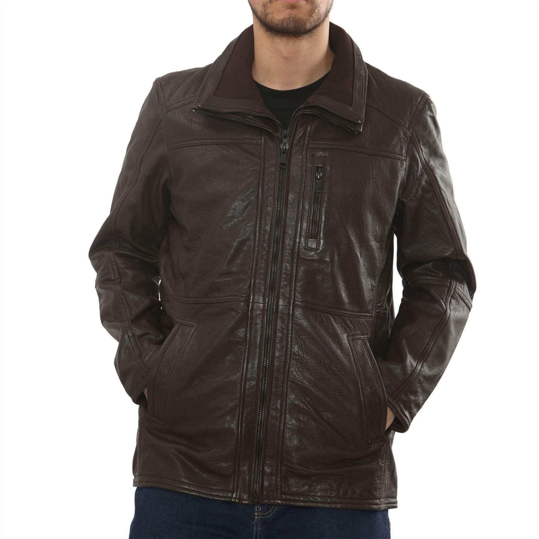 Men's Leather Motorcycle Jacket Classic Biker Coat