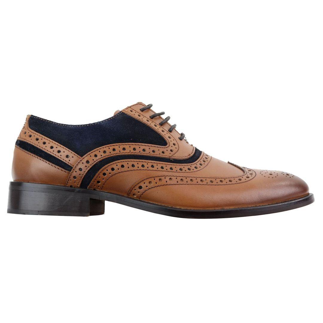 Mens Full Leather Suede Laced Oxford Brogues Smart Casual Formal Gatsby - Knighthood Store