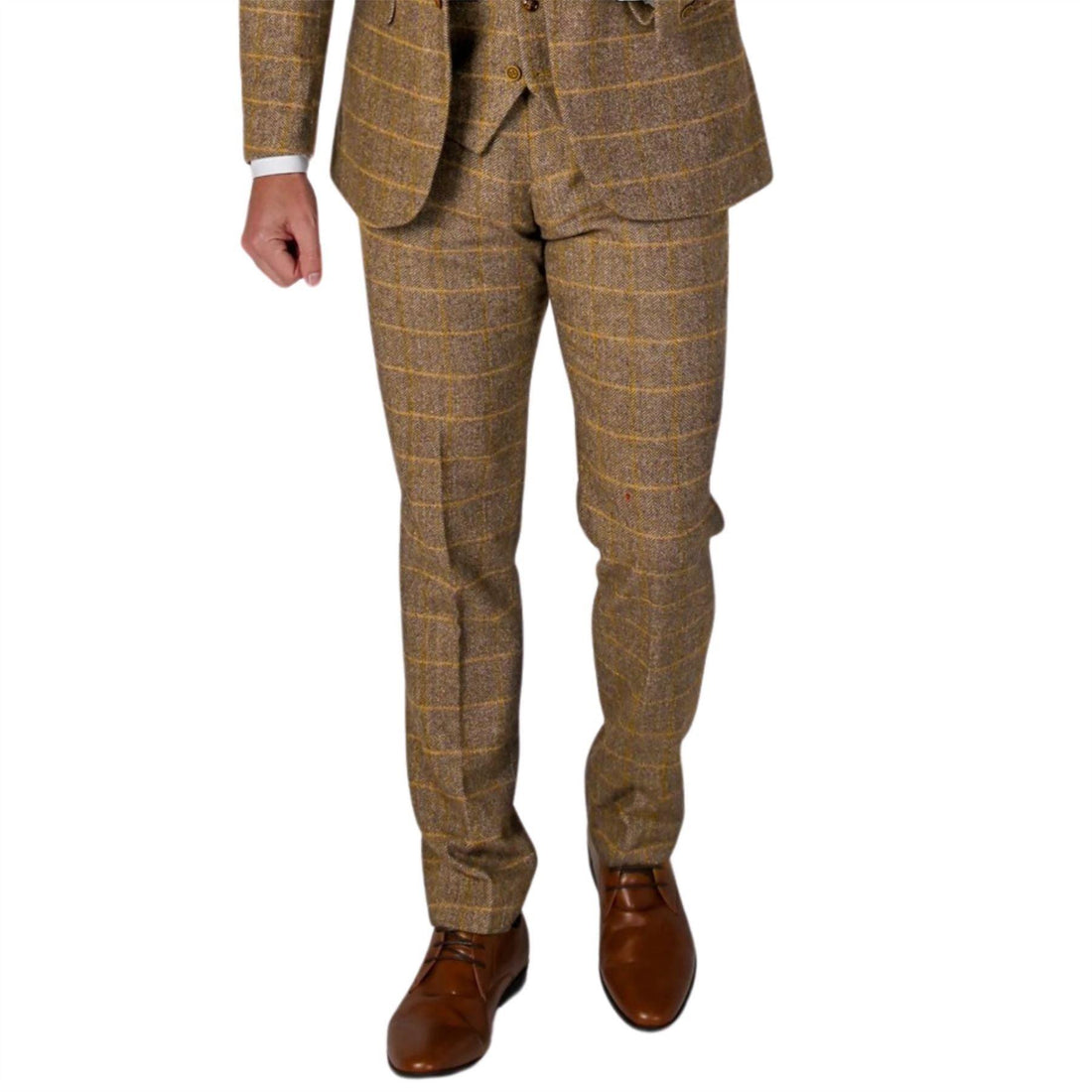 Men's Brown Trousers Tweed Herringbone Wool Blend Pants - Knighthood Store