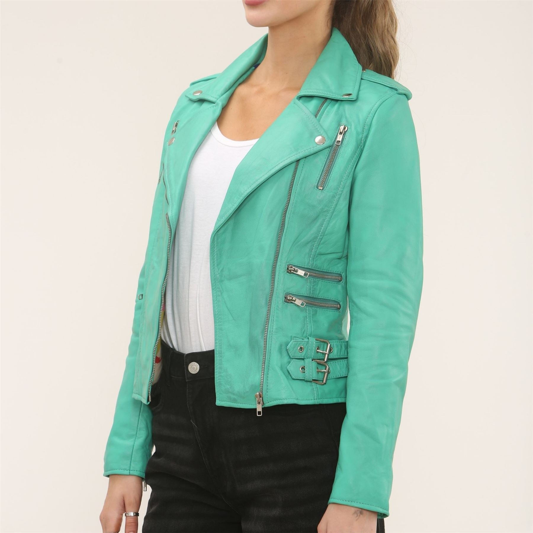 Women's Real Lamb Nappa Leather Vintage Biker Jacket