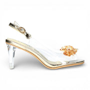 Mira 01 - Women’s Clear Golden Slip-On Heel Sandals