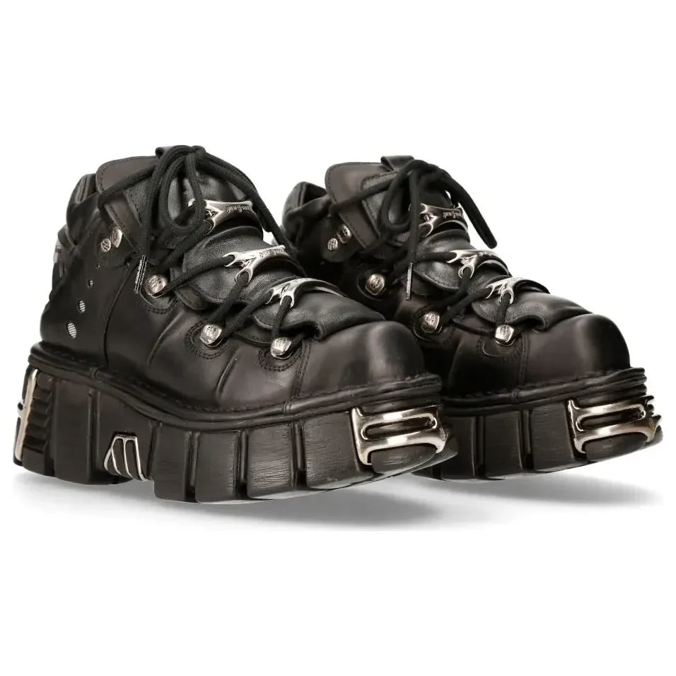 New Rock M106-s1 Unisex Metallic Black Leather Gothic Boots