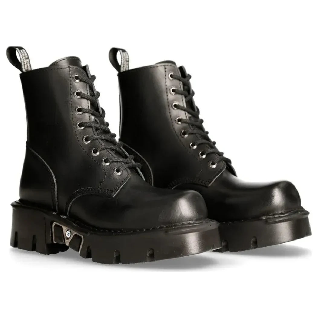New Rock M-MILI084N-S Unisex Black Leather Platform Boots