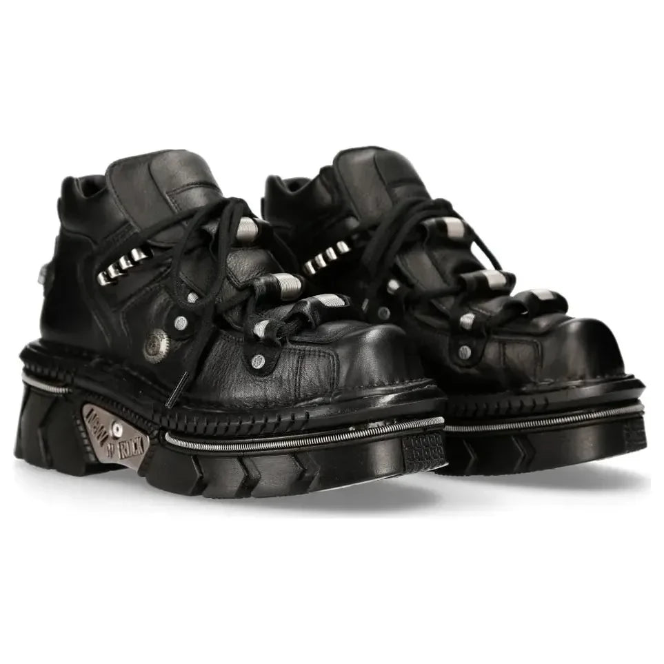 New Rock M-215-S6 Unisex Metallic Black Leather Goth Boots