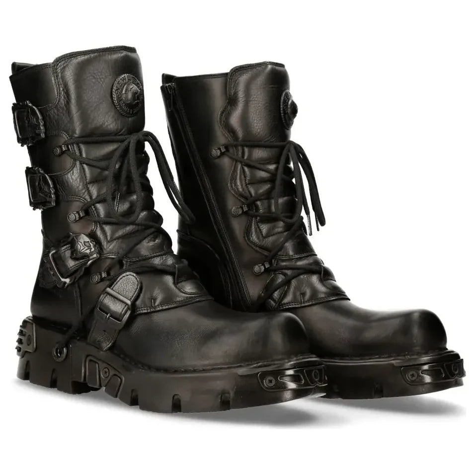 Men's New Rock 391-S18 Black Leather Mid Calf Boots