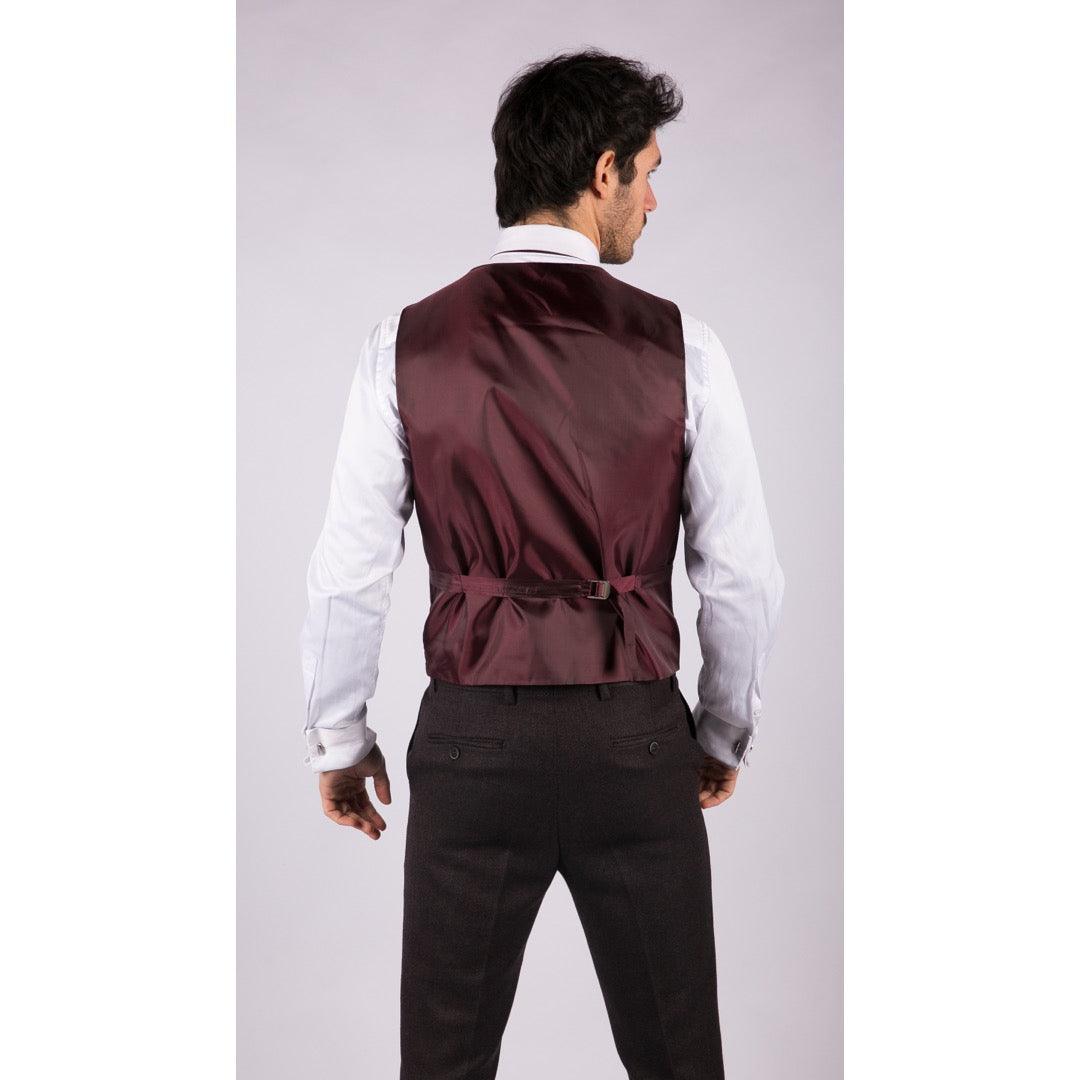 Mens Herringbone Tweed 3 Piece Suit Purple Plum Tailored 1920s Vintage Blinders - Knighthood Store