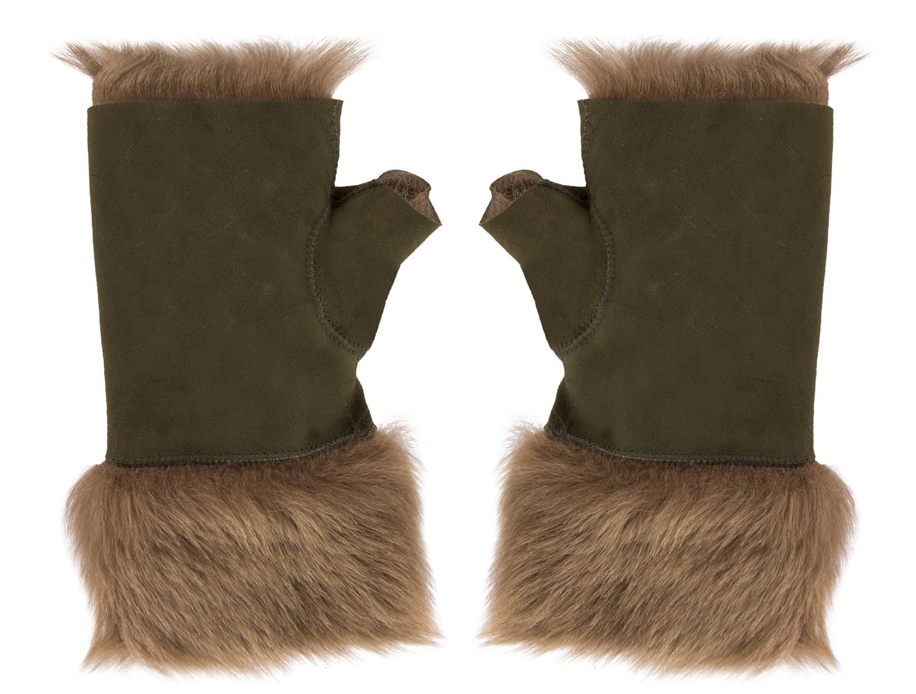 Women’s Suede Leather Shearling Lined Fingerless Gloves