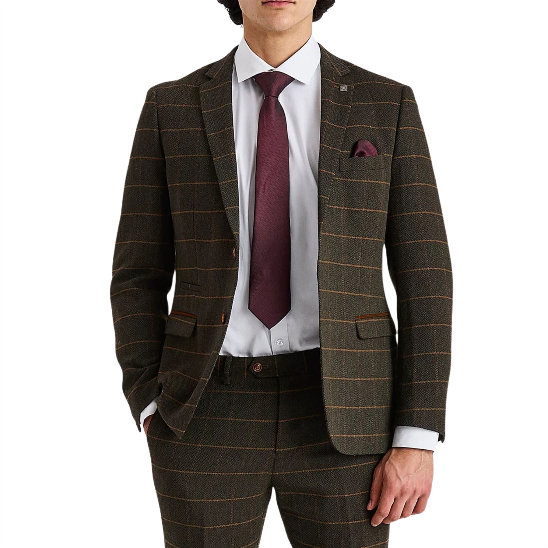 Harris - Men's Green Tweed Herringbone Check Blazer