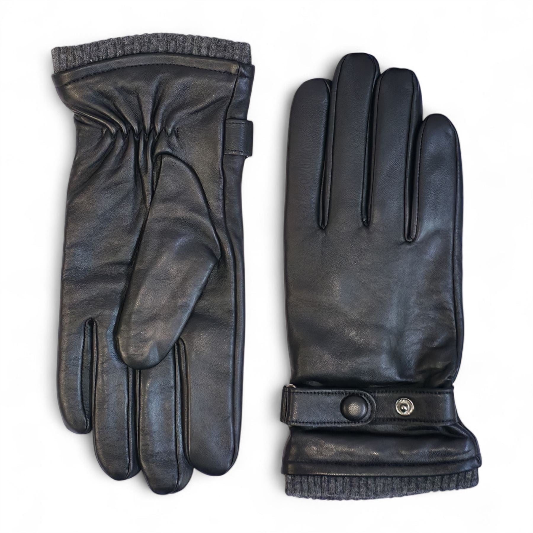 Men’s Genuine Leather Ribbed Knit Cuff Gloves