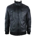 Mens Urban Retro Leather Bomber Jacket High Collar Zipped Pockets Black Vintage - Knighthood Store