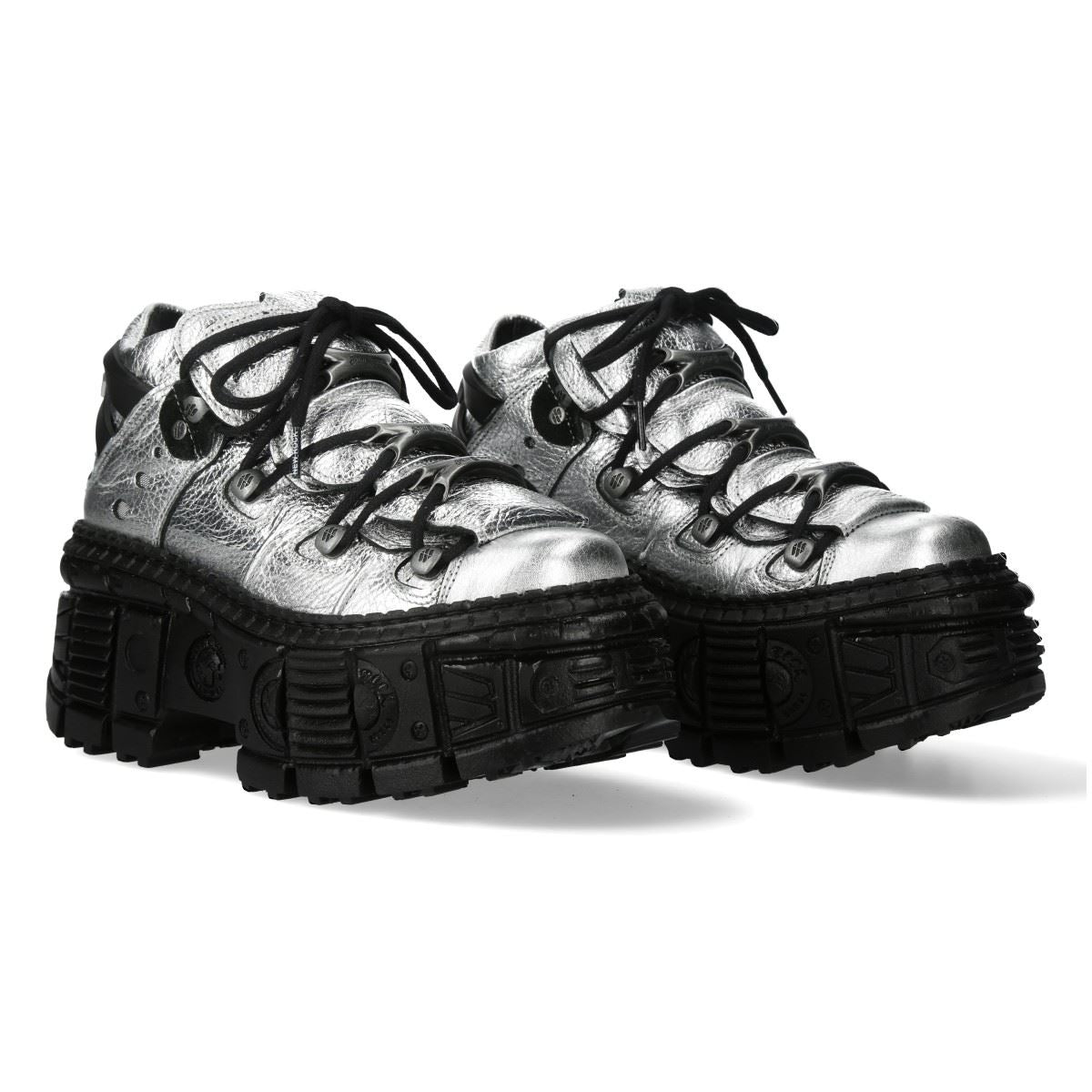 New Rock M-106WALL-C16 Silver Black Leather Ankle Boots