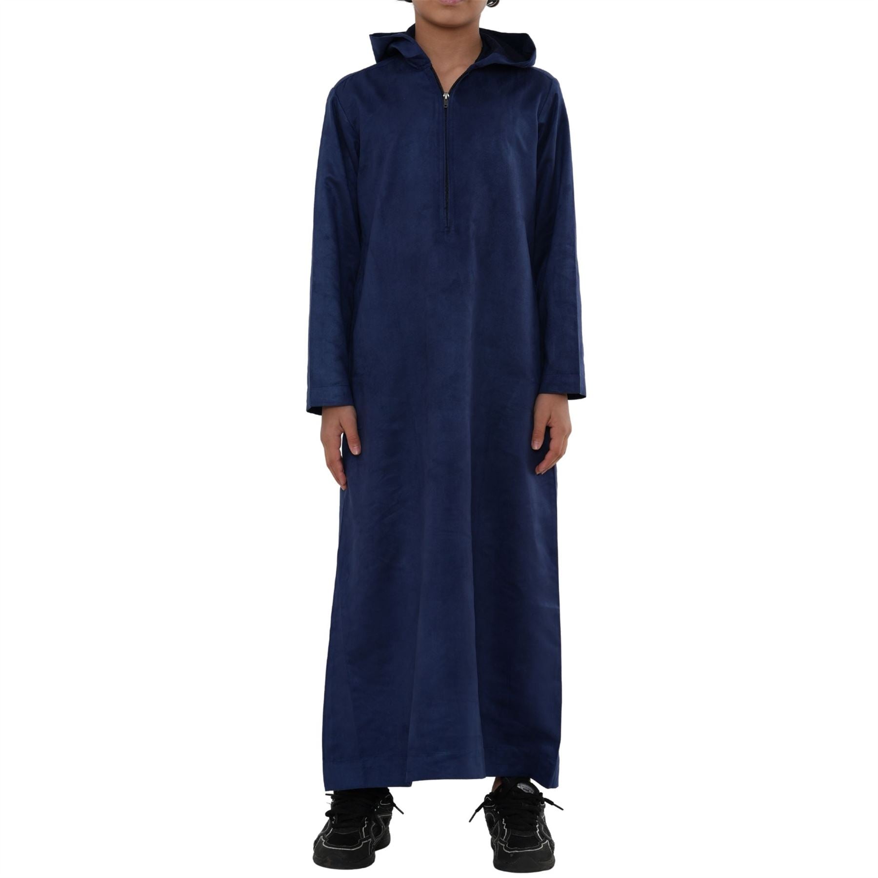 HM12 - Boy's Hooded Suede Emirati Omani Zipped Thobe