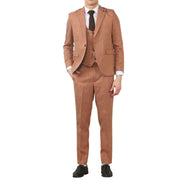 Men's 3 Piece Suit Camel Rust Brown Tailored Fit Wedding Prom Formal Textured