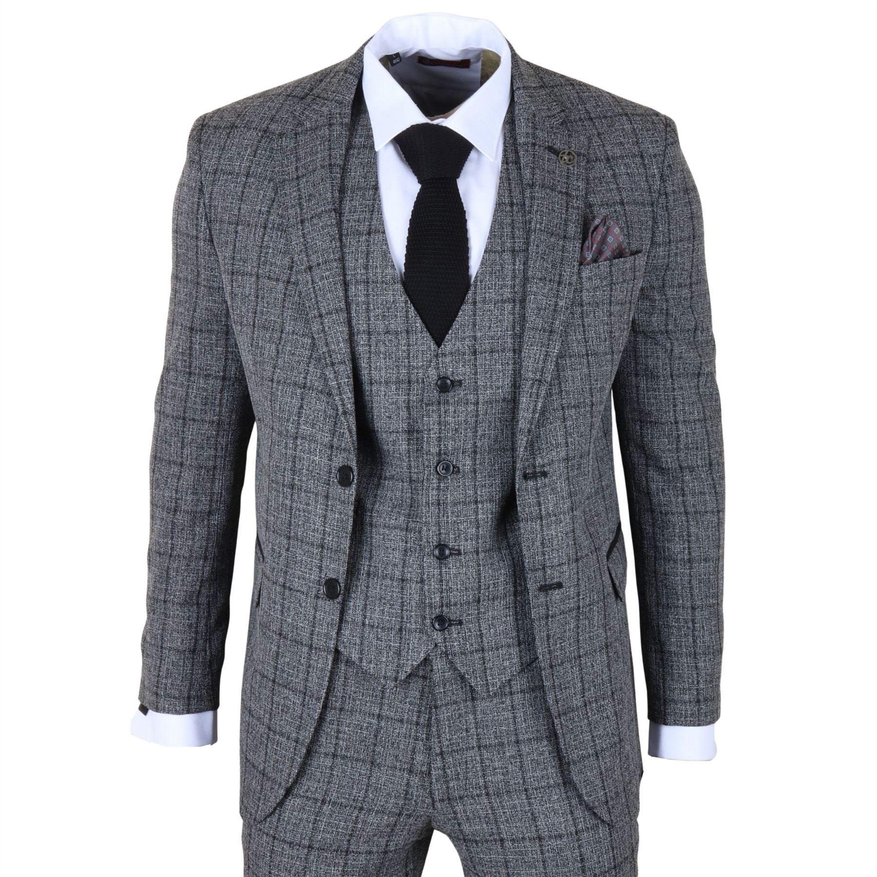 IM11 - Men's Charcoal 3 Piece Tailored Fit Check Suit