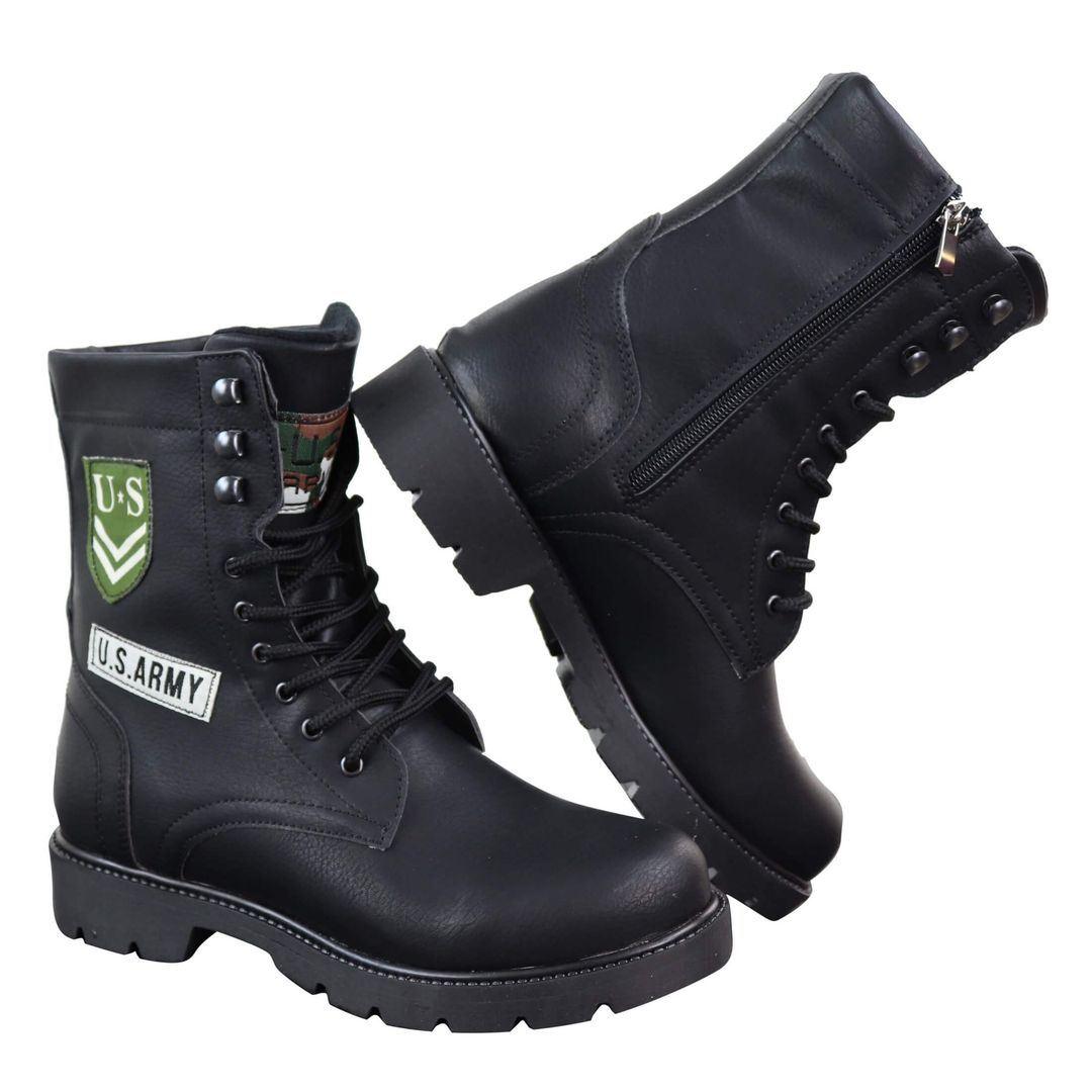 Mens US Military Army Laced Zip Ankle Boots Casual Combat Hiking PU Leather - Knighthood Store