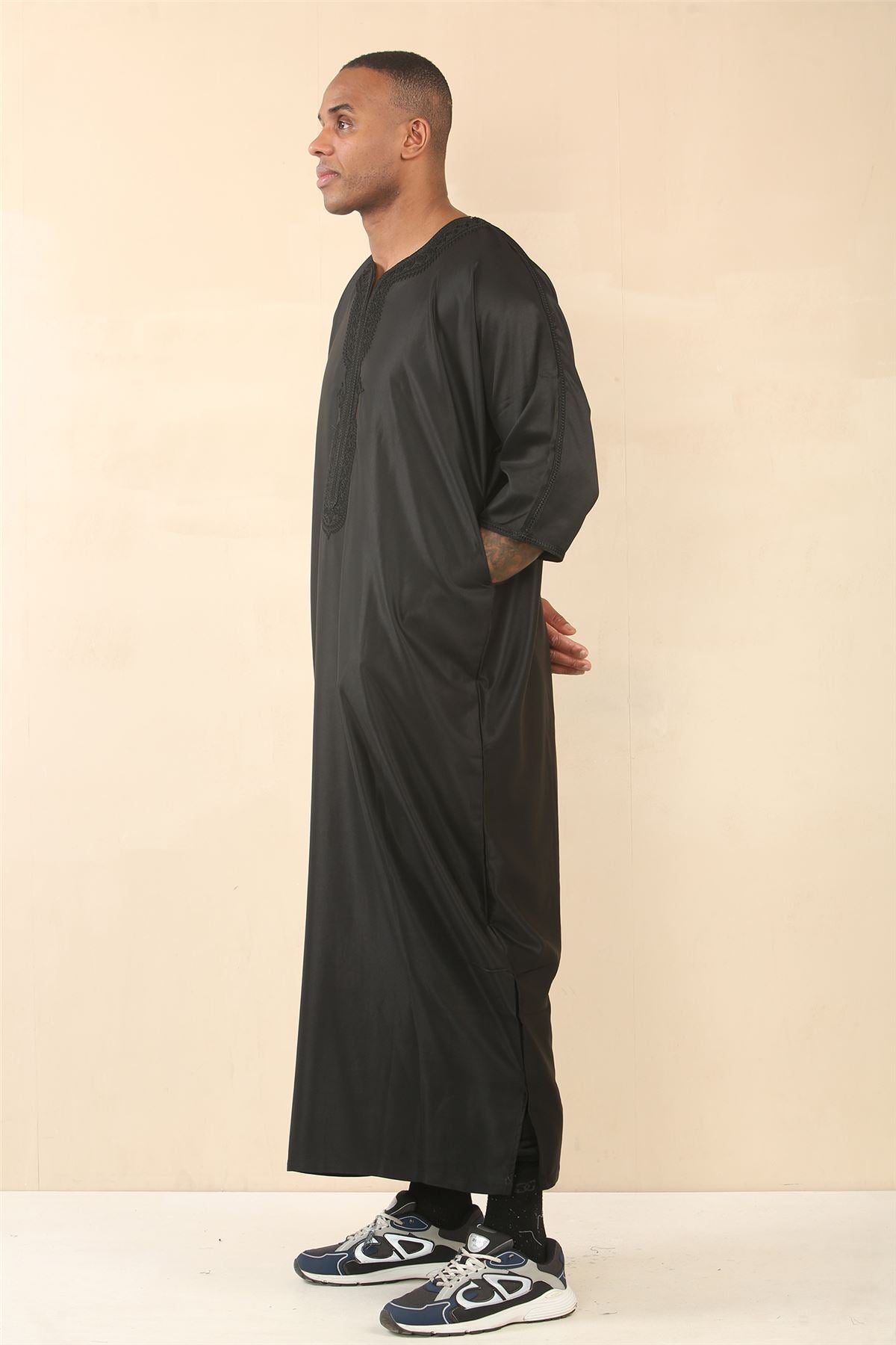 Men's Moroccan Thobe Gandoura Short Sleeve Jubba Islamic Clothing Kaftan Eid Robe Arab Embroidery