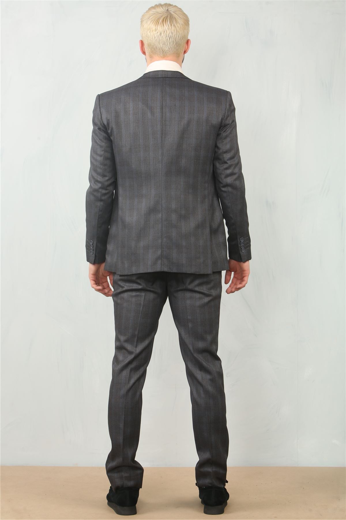 IM31 - Men's Charcoal 3 Piece Prince Of Wales Check Suit