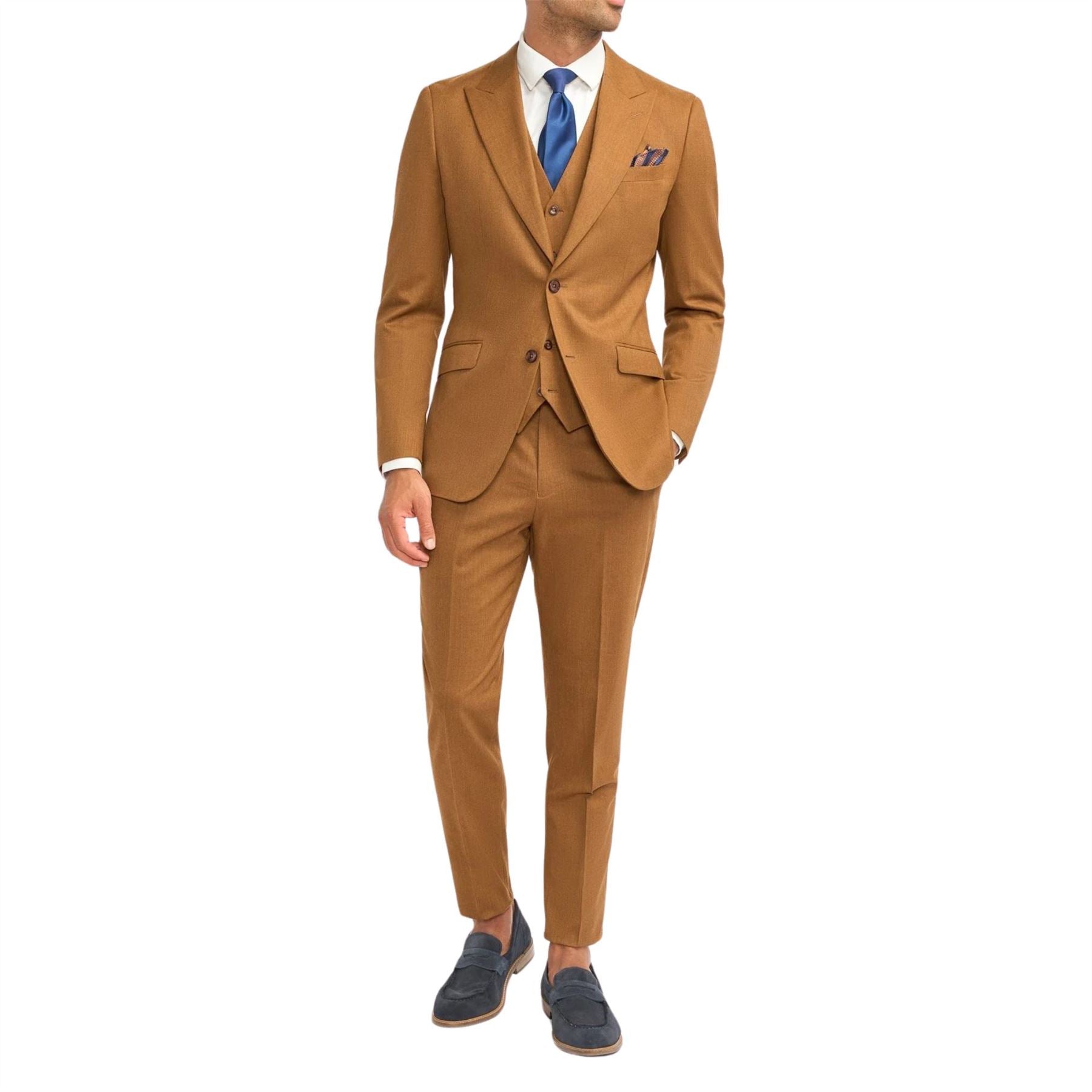 Men's Suit Camel Brown 3 Piece Wool Tailored Fit Formal Dress