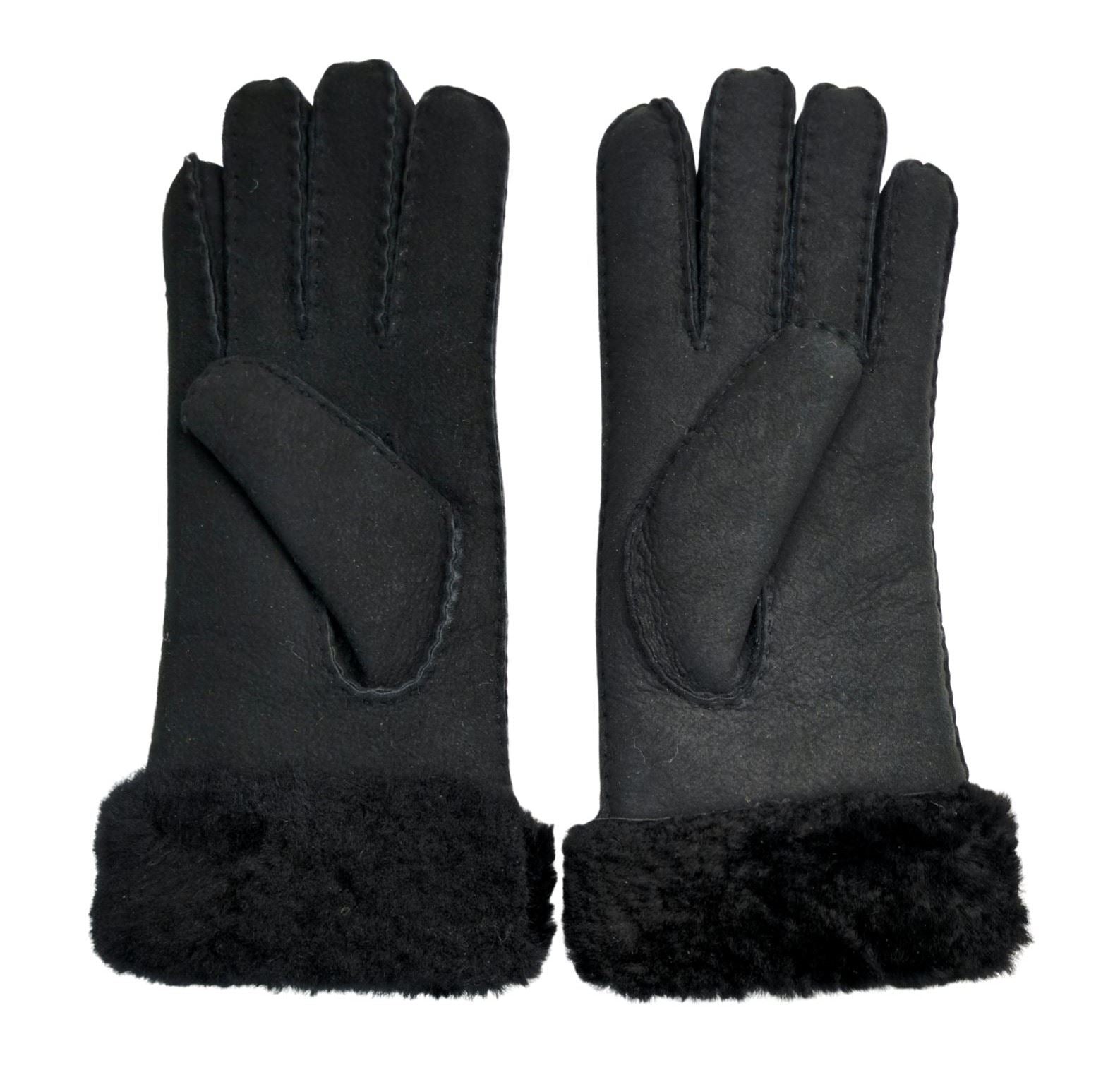 Women's Plush Shearling Cuff Suede Genuine Leather Gloves