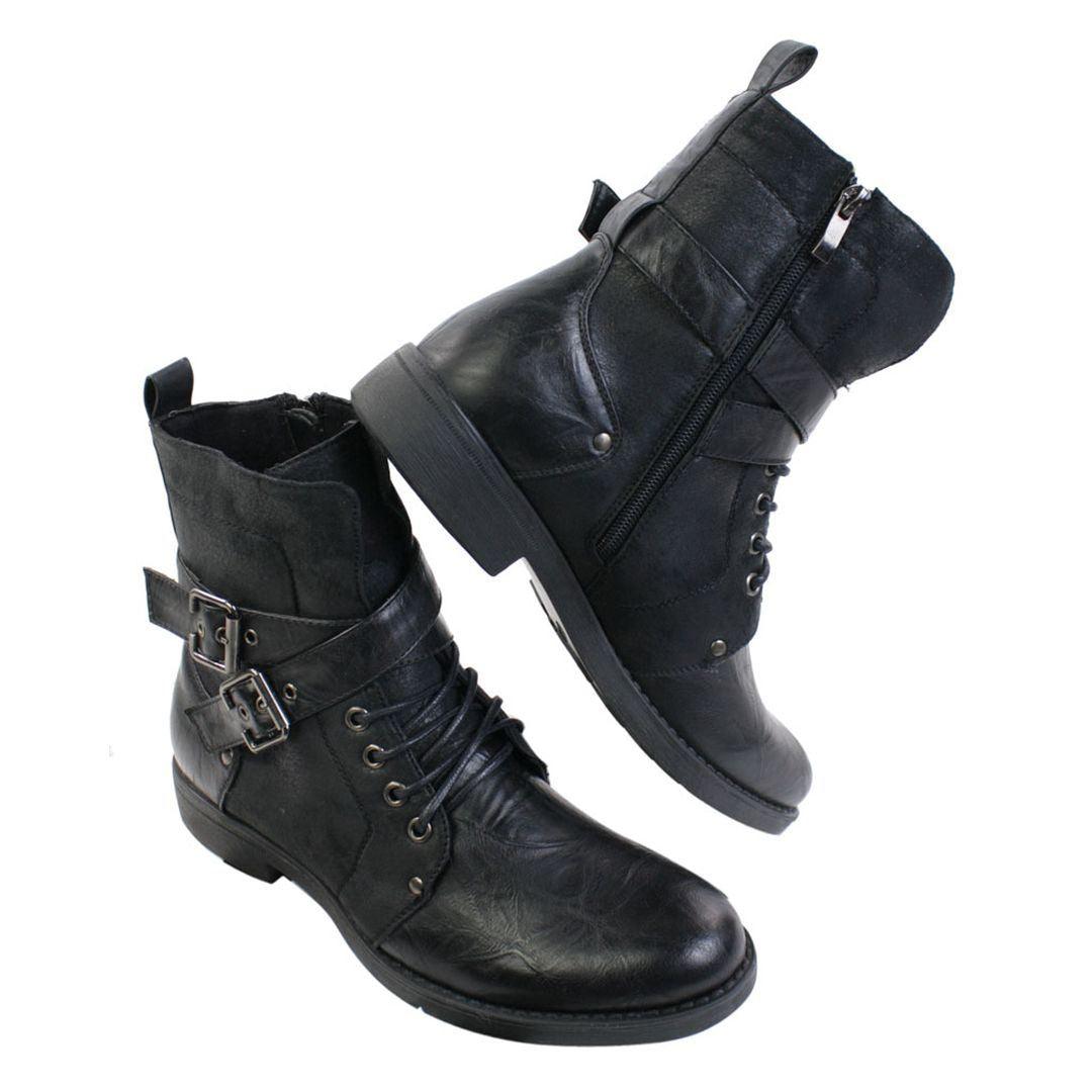 Mens Punk Rock Goth Elmo Ankle Boots Brown Black Leather Buckle - Knighthood Store