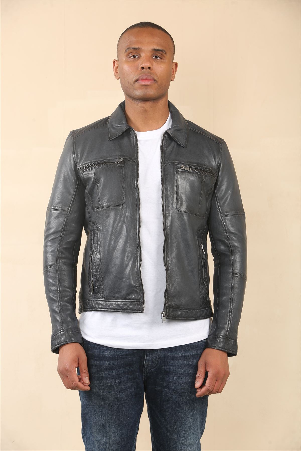Men's Classic Collar Leather Biker Jacket