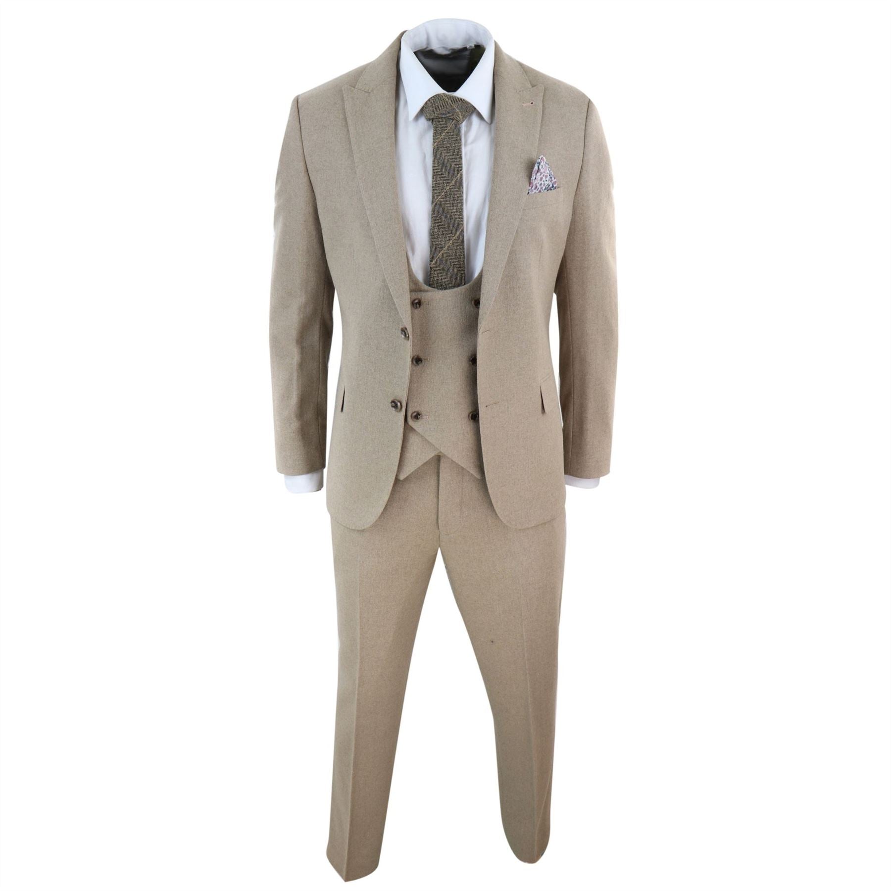 Men 3 Piece Suit Tan Brown Double Breasted