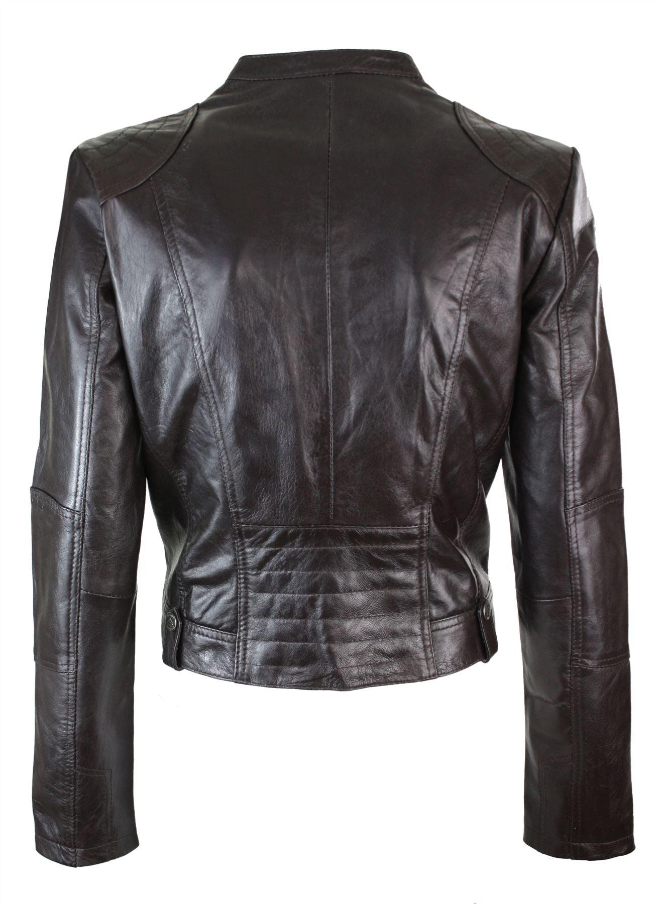 New Ladies Womens Real Leather Slim Fit Soft Zip Biker Style Jacket - Knighthood Store